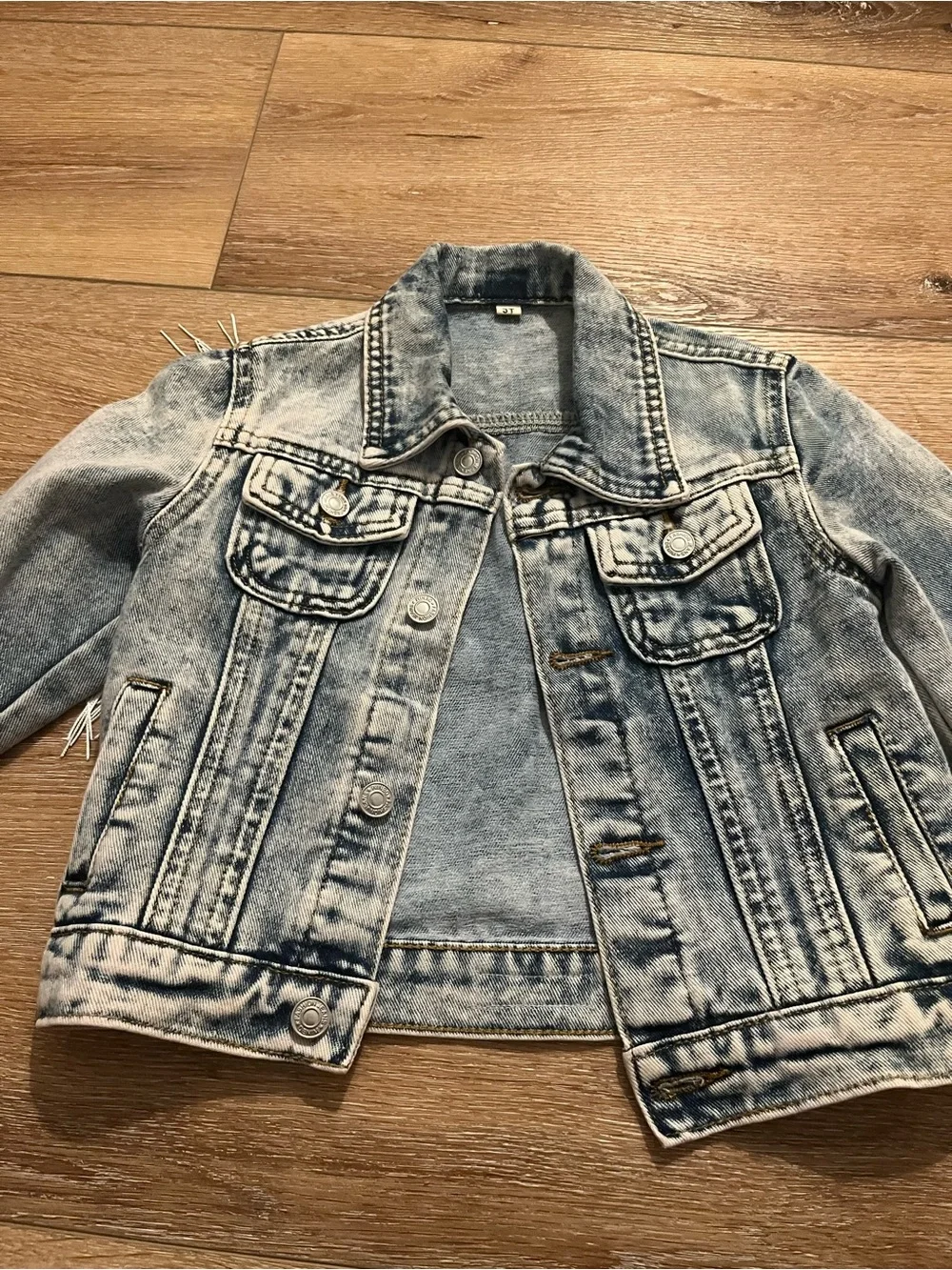 Kids Light Wash Fringe Denim Jacket - Blue